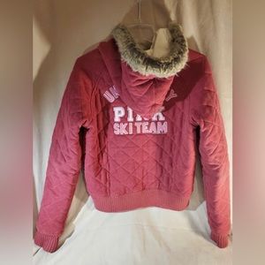 Pink Victoria’s Secret Fur Hood Winter Puffer Jacket 1986 Ski Team PINK Vintage